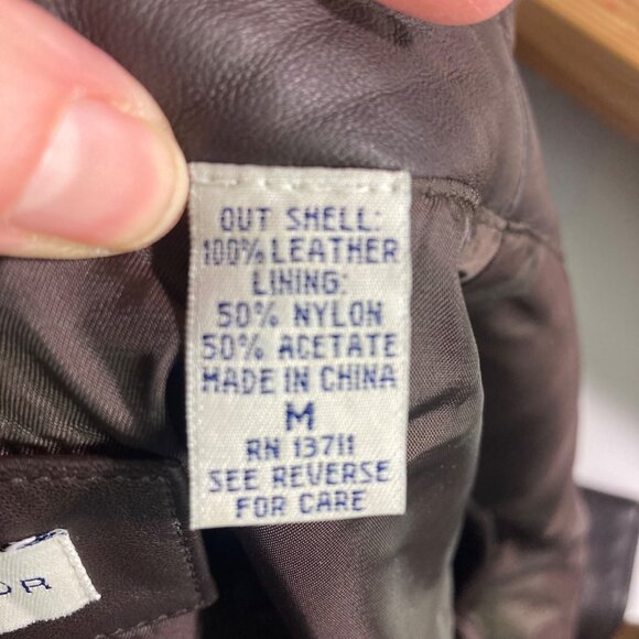 Lord & Taylor Womens Brown Leather Biker Jacket Medium Zip Front Classic Neutral - Picture 7 of 12